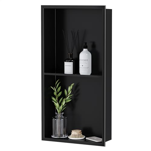 Neodrain No Tile Shower Niche, Stainless Steel Wall Niche 13.1"X25.1"(Inner Size 12"X24"), Two-Tier Bathroom Shelf, NO Tile Needed Recessed Cabinet for Bathroom Storage, Matte Black - Image 6