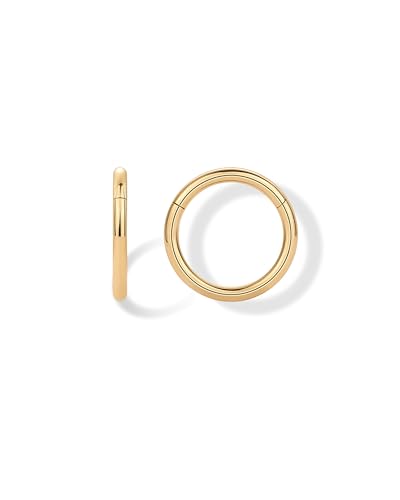 PAVOI 14K Yellow Gold Plated Titanium Clicker Hoop Earrings for Women Men | Hinged Huggie Earring | Cartilage Helix Nose Ring Septum Piercing Jewelry 20 Gauge | 6 mm Diameter | 0.8 mm Thick