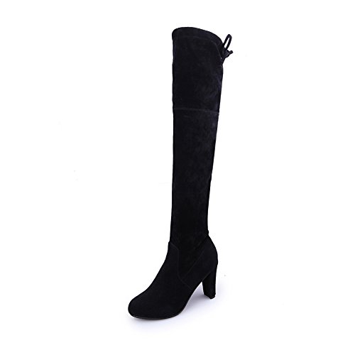 EMVANV - Botas Altas hasta el Muslo para Mujer, tacón de Gamuza, Color Negro, Talla 40 EU