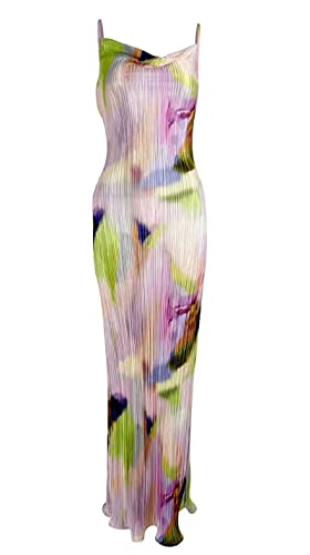 Cowl Neck Printed Plisse Maxi Dress Sleeveless Tank Dress Summer Beach Dresses