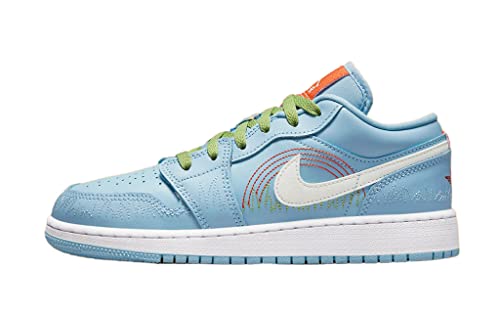Jordan 1 Low SE Stitch (GS) (Psychic Blue/Sail-Vivid Green, us_Footwear_Size_System, Big_Kid, Numeric, Medium, Numeric_7)