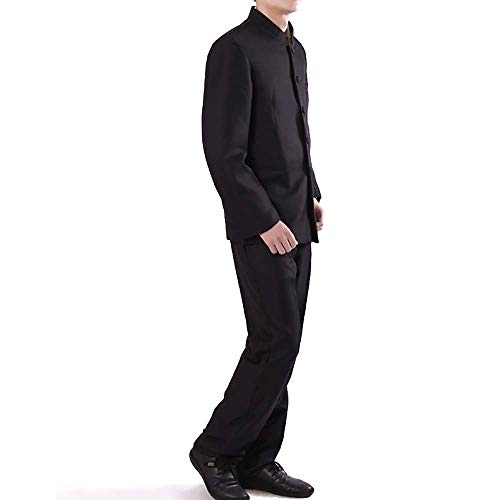 Chinese Tunic Suits Mandarin Collar Formal Black Suit Slim Fit Front Button Japanese School Uniform Groom Dress (Black, S)2