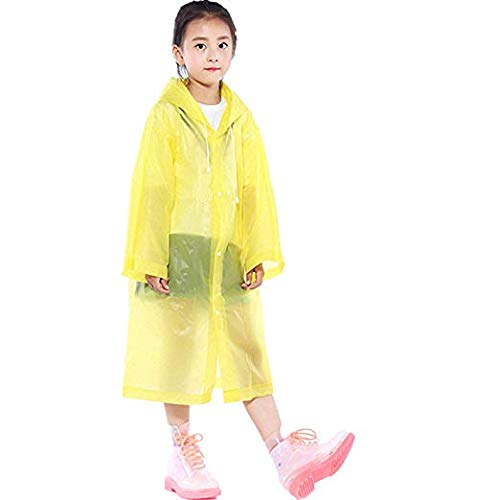 Image of V3E Kids Boys & Girls Portable PVC Lightweight Waterproof Emergency Raincoat with Hoods and Sleeves Perfect for Outdoor Activities (Yellow)-(Pack of 01)