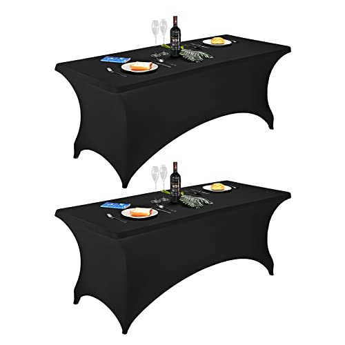 Image of FORLIFE Spandex Table Covers - 6ft Fitted Tablecloth for Rectangular Tables, Stretch Patio Cover, Universal for Wedding, Banquet, Party (Black)