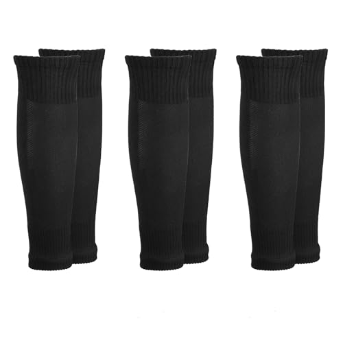 3 Pair Soccer Sleeve Socks, Black Pre-Cut Soccer Sock Sleeves, Elastic Football Leg Sleeves, Grip Football Socks for Men Sports