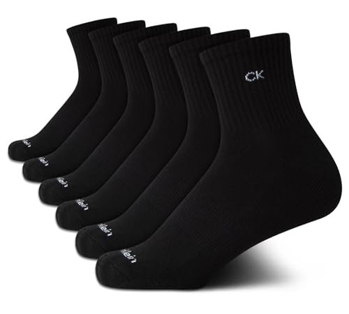 Calvin Klein Women's High Quarter Socks - 6 Pack Terry Cushion Breathable Athletic Crew Socks for Women (Shoe Size 4-10), Black