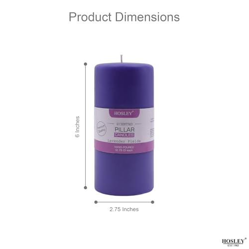 Image of HOSLEY 6 Inch Long Lavender Fields Fragrance Purple Pillar Candles| Soy & Paraffin Wax Candles for Home Decor, Party, Wedding, Gifting|90 Hours Burn Time|2.75 Inch Diameter(Pack of 1)