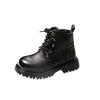AMhomely Kids Lace Up School Shoes-Faux Leather Ankle Boots Platform Girls-Gothic Punk Booties,Wedge Combat Boot,Flat,Side Zip,Party Street for 3-11 Years