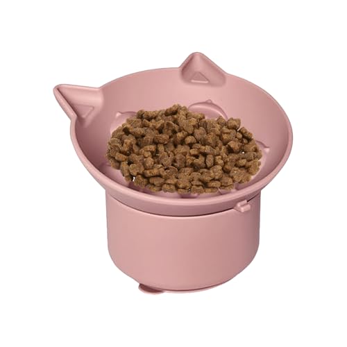 高めのキャットフードボウル,傾斜したパズル魚デザインの給餌皿 - 高め スローフィーダー 猫用 食器 - ペットの給水 食事 外出先用エサ皿