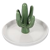 UKCOCO Bandeja de Cerámica para Joyas con Diseño de Cactus Soporte para Anillos Collar y Pulseras Plato Organizador Decorativo para Almacenamiento de Accesorios para Regalos Cumpleaños y