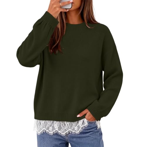 Knit Sweater for Women Lace Trim Hem Long Sleeve Comfy Pullover Tops - image 2
