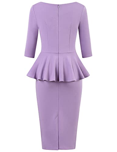 MUXXN Women's 50s Vintage Bodycon 3/4 Sleeve Midi Peplum Business Formal Work Pencil Dresses2