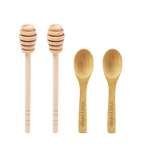 DESIOLE Lot de 4 bâtonnets à miel en bois, 16 cm, cuillère pour pot, arroseur, fête de mariage