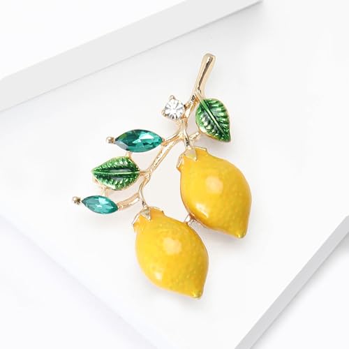 Image of Cute Lemon Brooch Pin for Women Rhinestone Fruit Little Brooch Sparkling Crystal Strawberry Cherry Enamel Pin Christmas Birthday Art Deco Jewelry Gifts