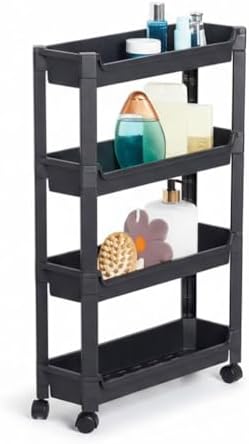 Deconox 4 Katlı Slim Tekerlekli Düzenleyici Raf - 14.5 cm Ultra İnce Tasarım Mutfak, Banyo ve Tezgah Altı Organizer - Dar Alanlar İçin Servis Arabası (46.5x14.5x67 cm) - Görsel 2
