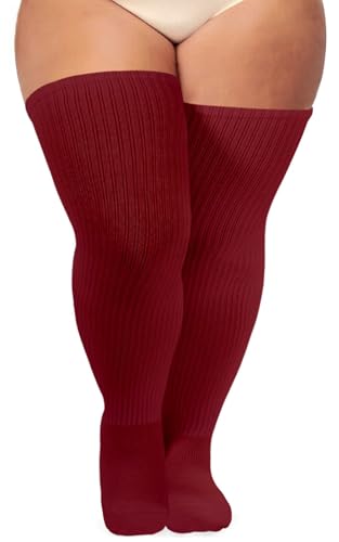 Image of Plus Size Thigh High Socks for Women Thick Thighs Cotton Knit Extra Long Over the Knee Leg Warmer
