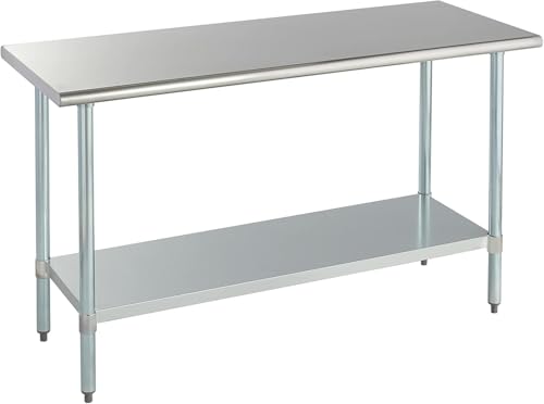 Image of ROCKPOINT Stainless Steel Table for Prep & Work 24x60 Inches, NSF Metal Commercial Kitchen Heavy Duty Table with Adjustable Under Shelf and Table Foot for Restaurant, Home and Hotel