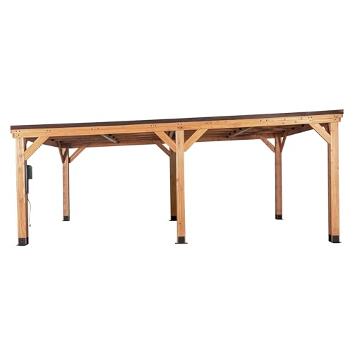 Backyard Discovery Kingsport 20' x 12' Cedar Wood Outdoor Carport Garage with Heavy-Duty Galvanized Steel Slope Roof, Snow Support, Wind Resistance, PowerPort, Shelter to Protect Cars, Boats, Trucks - Image 2