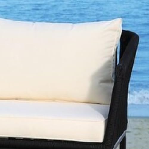 Image of DEVOKO Outdoor 3 Piece Rope Patio L-Shape Sofa All Weather Washable Cushion with Center Table for Garden, Pool, Deck, Balcony, Backyard (Black & Cream)