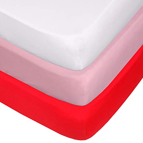Belsden 3 Pack Microfiber Durable Crib Sheets Fitted, Silky Soft Smooth Breathable Baby Sheets Set For Girls, 28''X52'' Fits Standard Crib And Toddler Mattresses, White & Pink & Red #TOP7