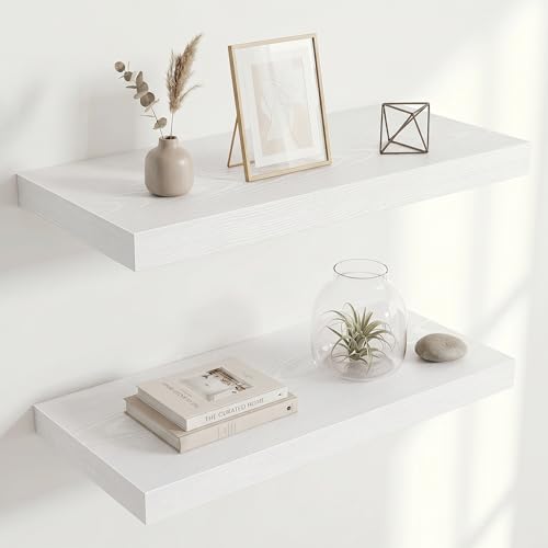 Image of Acovy 10 inch Extra Deep Floating Shelves for Wall, 24 inch Long Wood Wall Shelves Set of 2 for Bathroom Bedroom Kitchen Living Room Laundry Room, Modern Floating Shelf for Home Decor