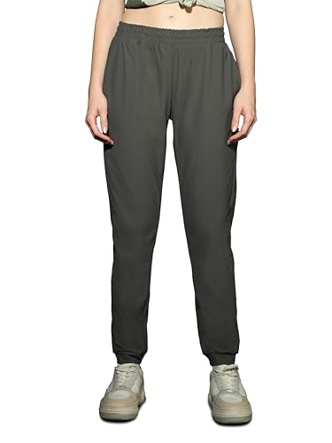 Image of TECHNOSPORT Womens Mid Rise Polyester Regular Fit Solid Jogger for Running, Workout & Sports