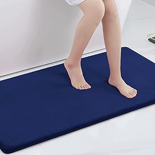 Smiry Non-Slip Toilet Mat, 50 x 60 cm, Extra Soft U-Shape Pedestal Mat for Toilet, Absorbent Memory Foam Bath Contour Mat, Machine-Washable Dry Solid Bathroom Toilet Mat for Floor, Navy Blue