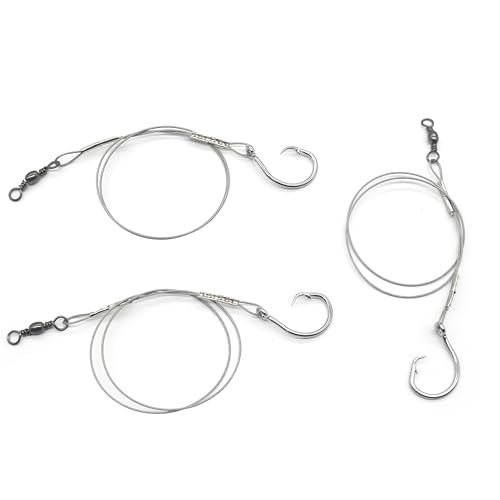 11/0 Circle Hook Rig Shark Surf Rigs with 20 Inch 49-Strands Steel Leader(120Pound),Deep Sea Hooks for Big Fish (10/0)