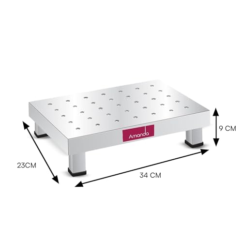 Image of Amanda Stainless Steel Patla /Table for Bathroom, Kitchen, and Outdoor Use Multipurpose Stool (34 x 23 x 9 cm) | Durable, Anti-Slip, Rust-Proof Design for Home, Garden & Office | Strong & Long-Lasting