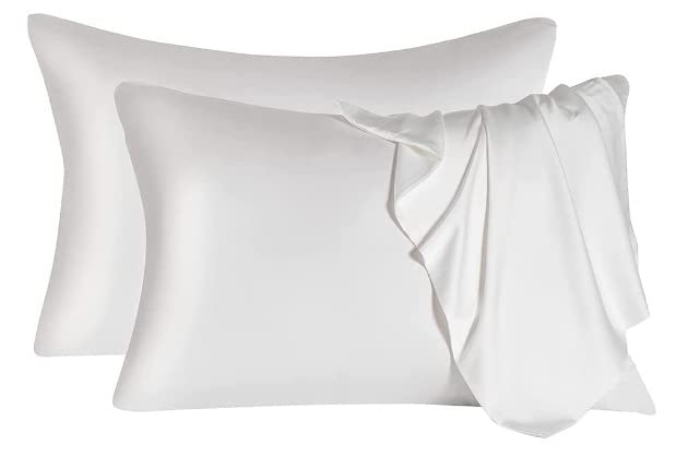 2 PCS Satin Pillowcases Silk Pillowcases, Soft Breathable & Smooth Pillow Cases for Skin Beauty Skin Care & Hair Pillow Covers with Zip Lock, Same like Mulberry Silk Double-Sided 50x75cm (White)