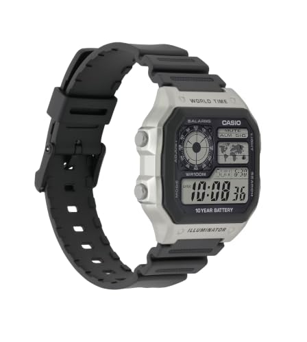 Image of Casio AE1200WH Series | Men's Digital Watch | 100M WR | Multi Alarms | 100 SEC Stopwatch | Countdown Timer | World Map for World Time | LED Light | LC Analog Display | 10 Year Battery