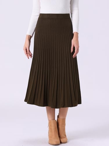 Allegra K Women's Casual High Waist A-Line Pleated Knitted Skirt Sweater Midi Skirts3