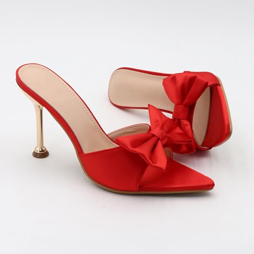 Women's Satin Bow Backless Pointed Toe Stiletto Sandal Summer Fashion Open Toe Slingback Slip On Dress Wedding High Heel Mules for Party Dating Sexy Pumps4