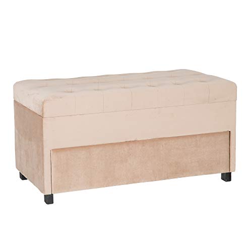 Baúl Zapatero Vintage Madera Tela Beige de ø95x50x50 cm - LOLAhome