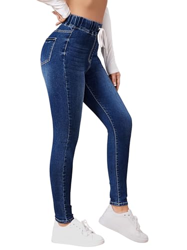Floerns Women's Casual Drawstring Waist Skinny Jeans Workout Denim Pants3