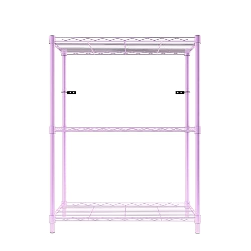 Image of 3-Shelves Wheels Heavy Duty Steel Storage Rack | Multipurpose Shelving Unit for Kitchen, Home & Utility | Pink, 3 Shelves Wheels