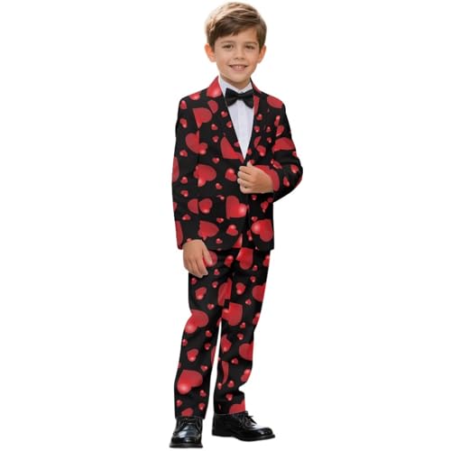 Mintulipy Boys Suits Heart Print 2 Piece Formal Tuxedo Slim Fit Wedding Suit Set Lightweight Kids Teen Boy Suits Dress Clothes with Pockets
