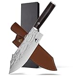 HAZMUSS Cuchillo de Carnicero Forjado Profesional, Cuchillo de Chef de Acero Inoxidable de Alto Carbono de 20,5 cm Con Funda de Cuero Para el Hogar, Camping y Barbacoa