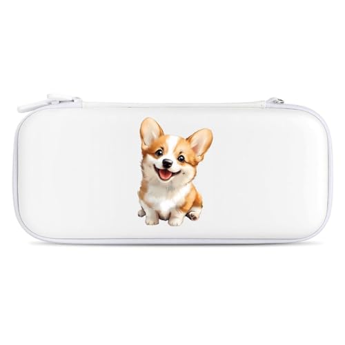 Cute Corgi Dog Compatible with Switch Carrying Case Hard Travel Game Bag Pouch with 15 Games Accessories White-style