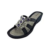 Linea Scarpa Damen Badeschuhe Korfu mit elegantem Dekor und Absatz - Innensohle Kork Optik - (Navy, Numeric_37) - fällt eher klein aus