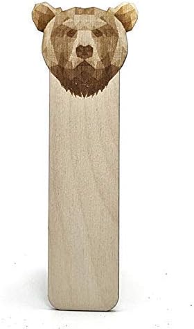 Marcador de madera grabado con oso  Marcalibros geométrico de madera de abedul báltico  Gran idea de regalo!