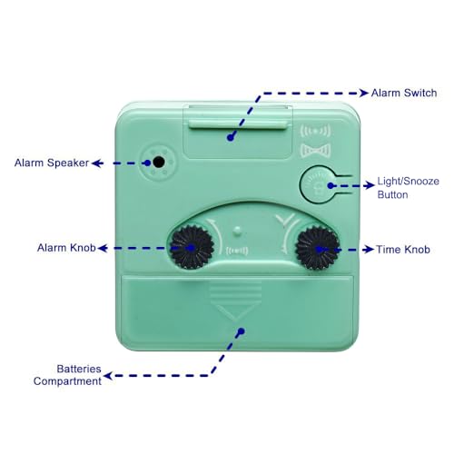 Peakeep Ultra Small, Battery Travel Alarm Clock with Snooze and Light, Silent with No Ticking Analog Quartz (Aquamarine)