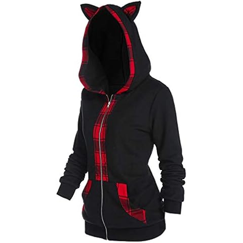 Liebeimmer Women's Gothic Zip Up Hoodie Jacket Cute Cat Ears Y2K Tops Casual Trendy Punk Long Sleeve Sweatshirt for Teen Girls, Winter Fashion Jacket Coat, UK Size, Shipping 7 Days Red Cover
