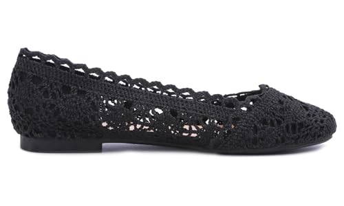 Image of FEVERSOLE Women's Comfort Breathable Knit Crochet Shoes Lace Ballet Flats