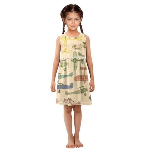 Aflyko Vehicle Girls Sleeveless Dress Vintage Airplane Retro Adorable Tank Play Sundress 2T-8T3