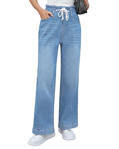Image of Roskiky Wide Leg High-Waisted Y2K Jeans for Women with Elasticated Waist Bell Bottom