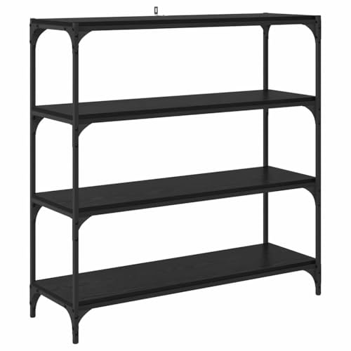 Librería industrial de madera y metal de 3 compartimentos para almacenamiento en salón 2