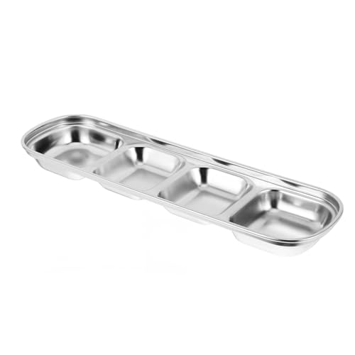 Veemoon Stylish 4-grid Stainless Steel Plate for Sauces Vinegar Butter More at Your Dining Table