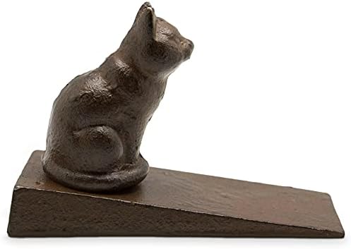 Trovety Cat Door Stopper Floor - Cast Iron Door Stopper Decorative with Cat Figurine - Prevent Loud Door Bangs - Keep Doors Open - Decorative Rustic Door Stopper (Sitting Cat)
