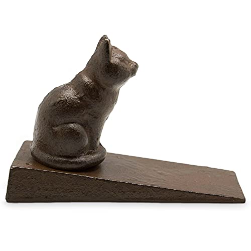 Trovety Cat Door Stopper Floor - Cast Iron Door Stopper Decorative With Cat Figurine - Prevent Loud Door Bangs - Keep Doors Open - Decorative Rustic Door Stopper (Sitting Cat) #TOP1
